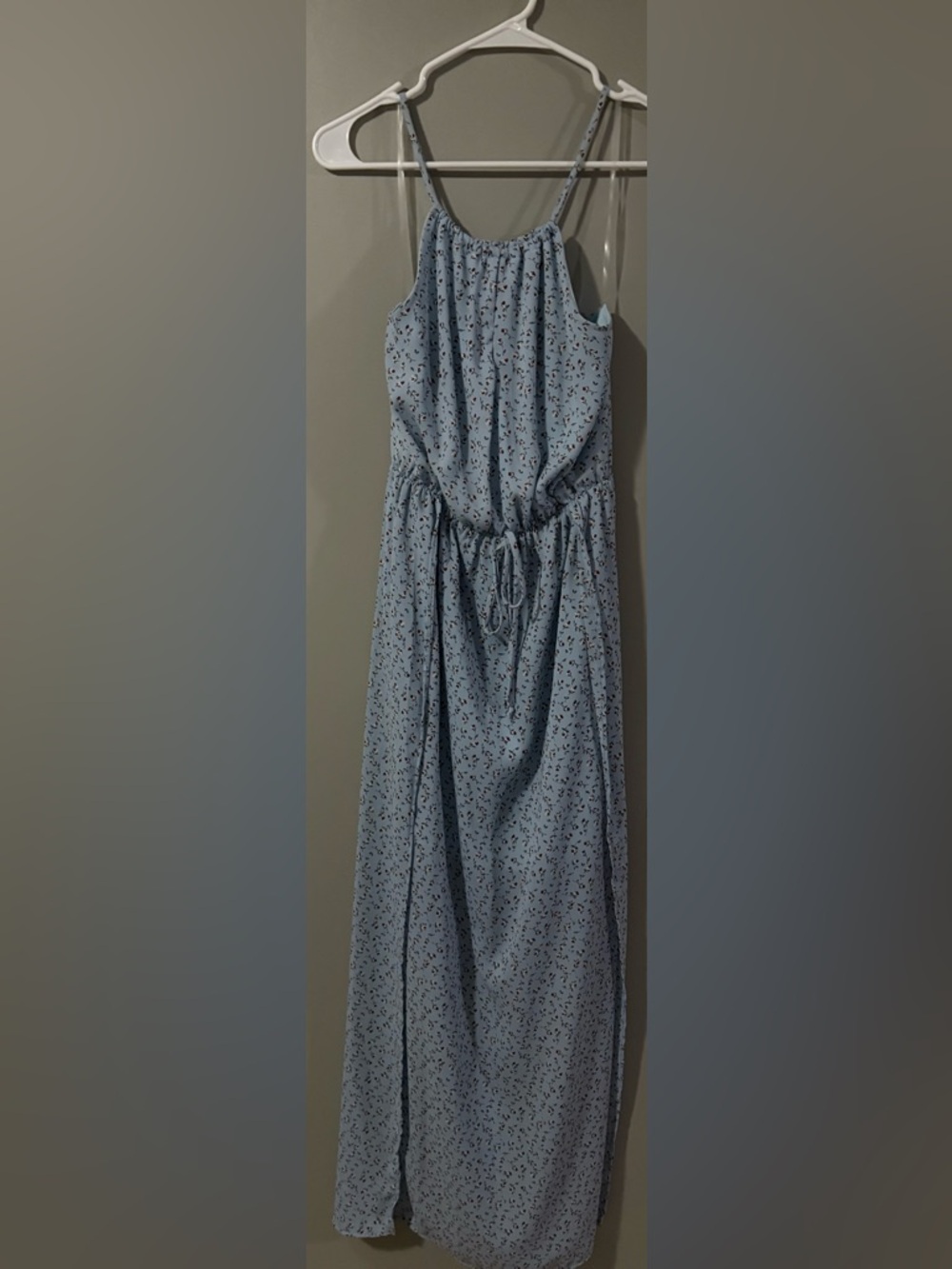 Mi Ami Sky Blue Floral Drawstring Maxi Dress